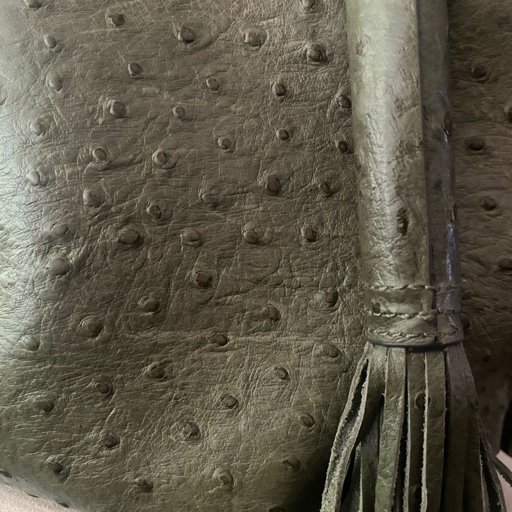 G.I.L.I. Olive Green Ostrich-Embossed Satchel with Tassel - Picture 3 of 16